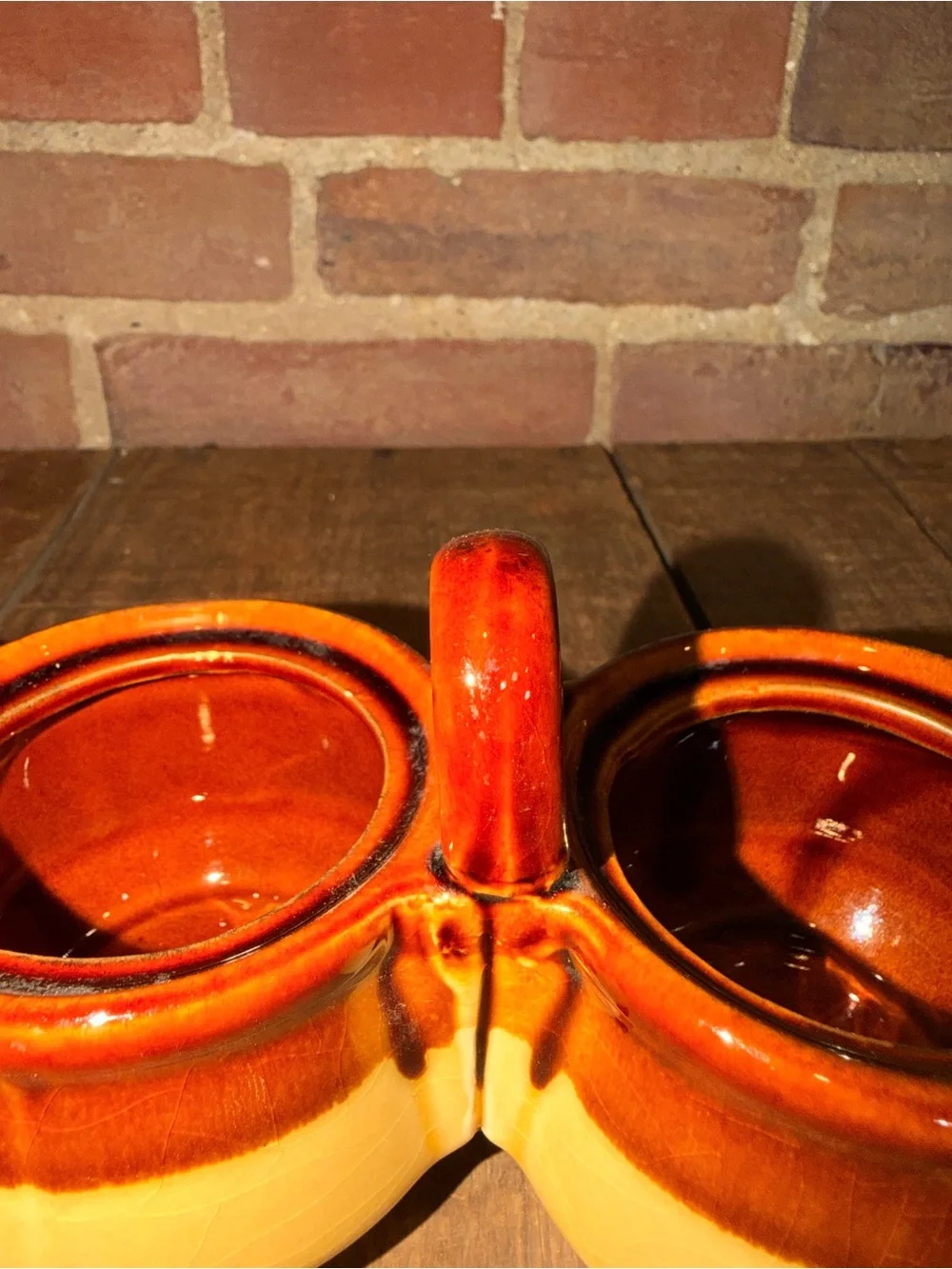 Vintage Two-Piece Ceramic Condiment Set in Brown and Yellow
